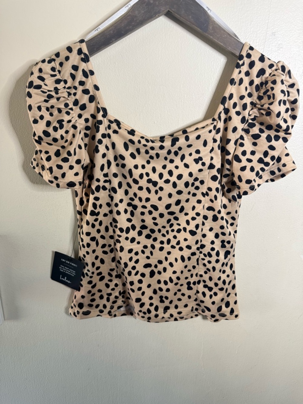 Lulu's Cream Leopard Print Square Neck Puff Sleeve Bodysuit - Picture 6 of 8